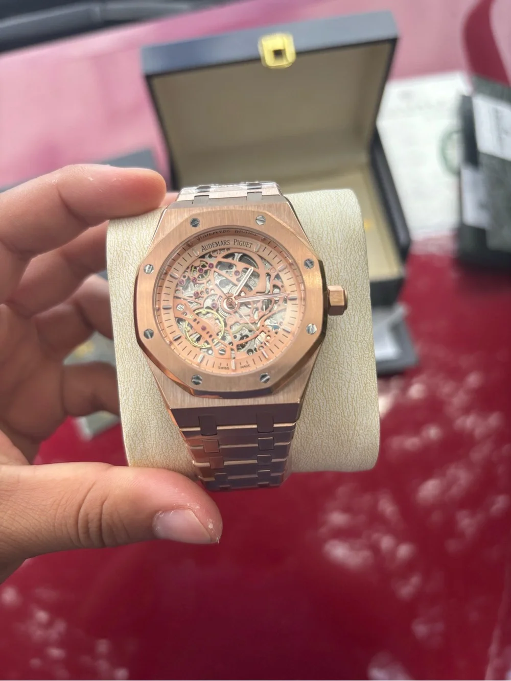 Audemars Piguet Rose Gold Skeleton Octagonal Bracelet Watch